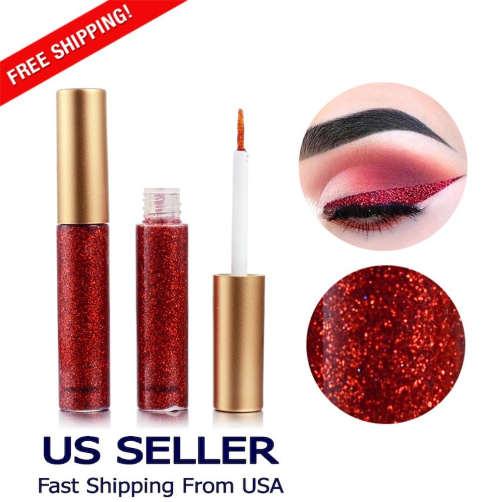 8 Colors GLITTER Waterproof Eyeshadow Liquid Eyeliner Makeup Shimmer Metallic